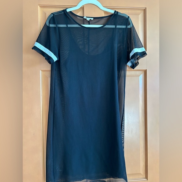 Rolla Coster Black Mesh Dress with White Sleeve Accents - Picture 1 of 3